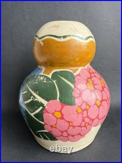 Ancien vase Art Deco céramique signé BETZY AUGERON vers 1930 décor floral France Ancien vase Art Deco céramique signé BETZY AUGERON vers 1930 décor floral France