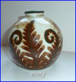Ancien vase boule Camille Tharoud Art Deco ceramique Limoges années 30 fougères