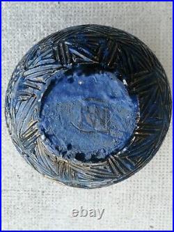 Ancien vase boule terre cuite décor géométrique art déco Savoie Monogramme