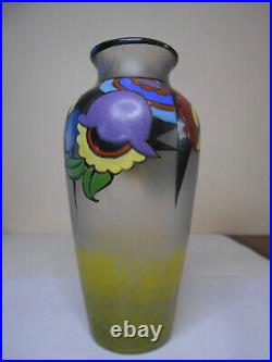 Ancien vase en pâte de verre émaillé fleur époque art déco vers 1925 signé Vicé