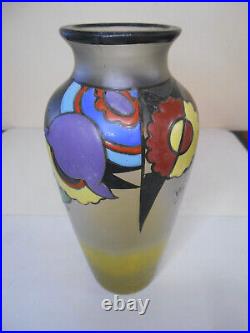 Ancien vase en pâte de verre émaillé fleur époque art déco vers 1925 signé Vicé