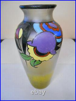 Ancien vase en pâte de verre émaillé fleur époque art déco vers 1925 signé Vicé