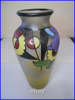 Ancien vase en pâte de verre émaillé fleur époque art déco vers 1925 signé Vicé