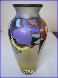 Ancien vase en pâte de verre émaillé fleur époque art déco vers 1925 signé Vicé