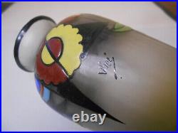 Ancien vase en pâte de verre émaillé fleur époque art déco vers 1925 signé Vicé