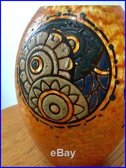 Ancien vase pate de verre art deco émaillé delatte