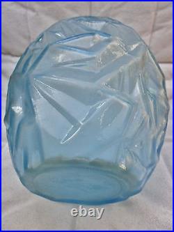 Ancien vase-pot-en pâte de verre- bleu-art déco-géode-motifs géométriques