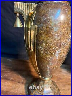 Ancienne Paire De Vase Art Deco, 1930, Bronze Dore, Cuivre, Signe Sadoux