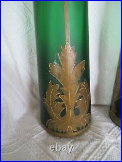 Ancienne paire de grand vase en verre soufflé à la canne art déco