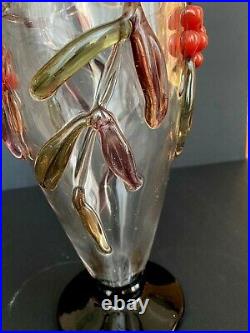 André DELATTE vase Art nouveau Art déco aux baies rouges appliquées à chaud