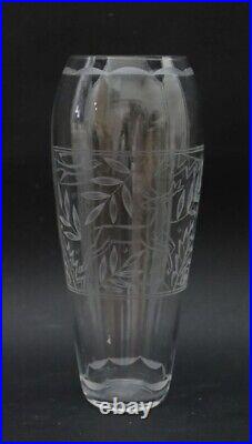 Art Deco Baccarat Signature Rare Vase Gravé À Décor De Cerf Et Végétaux Cristal