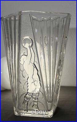 Art Deco Vase Olympic Goalkeeper Vsl Belgium Val St Lambert 1936 Berlin Football