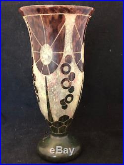 Art Deco Vase Pâte de Verre Décor Géométrique Le Verre Français Au Berlingot