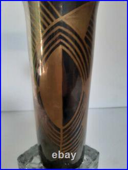 Art déco Vase de dinanderie de cuivre décors géométriques France ca 1930