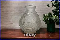 Art déco, grand vase verre pressé vignes Etaleune vers 1930