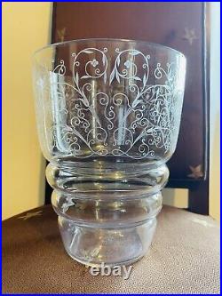 BACCARAT LULLI CRYSTAL VASE GRAVÉ ART DECO Années 1930 Hauteur 19,5 Diam 15,5 BE