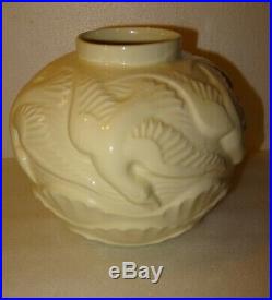 B Tres Joli Vase Boule Art Deco Aux Oiseaux, Ceramique