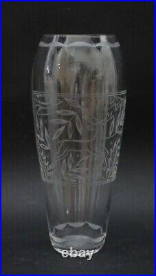 Baccarat Art Deco Rare Vase Oblong Signé A Decor De Cerf Dans Végétaux Stylisés