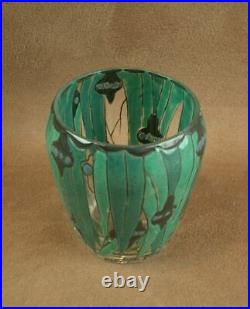 Beau Petit Vase Art Deco En Verre Emaille Signé André Mazoyer Vers 1920
