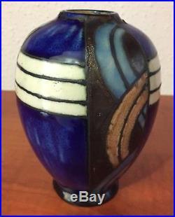 Beau Vase Art Deco Signe Hb Quimper Odetta 452-1097