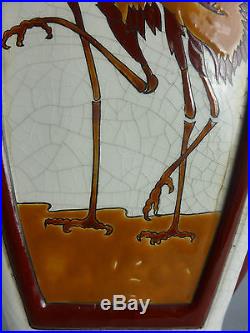 Beau Vase Haut Et Plat Decor Herons Ceramique Emaux Style Art Deco Echassissier
