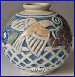 Beau Vase boule Grès Art Déco Mougin Nancy et Ventrillon émail mat N°264J