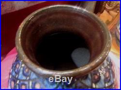 Bel ancien gros vase boule poterie paul jacquet savoie artistique art deco email
