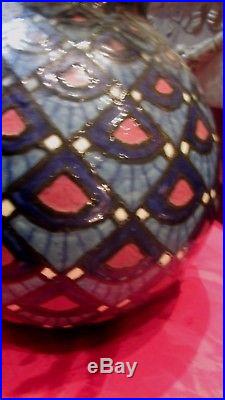 Bel ancien gros vase boule poterie paul jacquet savoie artistique art deco email