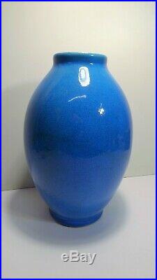 Boch La Louvière Vase Craquelé Bleu céramique Art-Deco