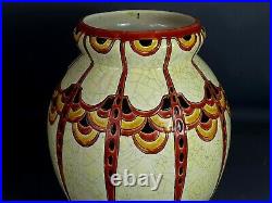 Boch La louvière Catteau, imposant vase céramique émaillée craquelée Art-déco