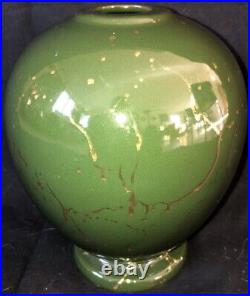 Brisdoux Lucien Vase Boule Vert Or Effet Taches D'huile Art Déco