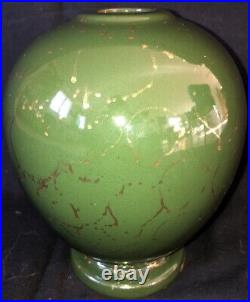 Brisdoux Lucien Vase Boule Vert Or Effet Taches D'huile Art Déco