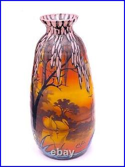 CLIO Ancien vase Art Déco en verre peint et émaillé c. 1920