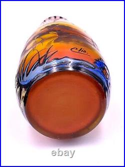 CLIO Ancien vase Art Déco en verre peint et émaillé c. 1920