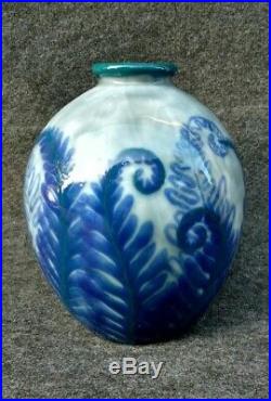 Camille Tharaud Gros Vase Art Deco Porcelaine Émaillée Decor Fougères