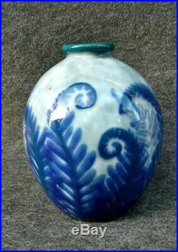 Camille Tharaud Gros Vase Art Deco Porcelaine Émaillée Decor Fougères