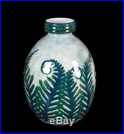 Camille Tharaud beau vase de fougères en vert Limoge art-déco vers 1930 H27cm