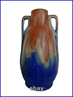 Céramique ART DECO G. Méténier grand vase bleu marron 32 cm