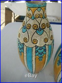 Charles Catteau Keramis boch freres La Louvière Paire de Vases Art Deco D 813
