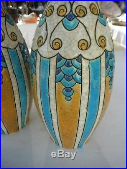 Charles Catteau Keramis boch freres La Louvière Paire de Vases Art Deco D 813