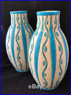 Charles Catteau La Louvière Belgique Art Deco Vers 1930 Paire de Vases