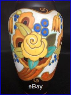 Charles Catteau Leon Delfant Vase Boch Freres Keramis Geometrique Fleur C1334