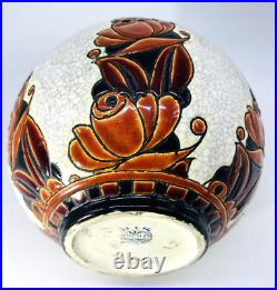 Charles Catteau Leon Lambillotte Vase Craquele 1065 Art Deco Boch Freres Belges
