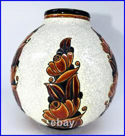 Charles Catteau Leon Lambillotte Vase Craquele 1065 Art Deco Boch Freres Belges