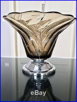 Coupe Art Déco en Chrome et Verre fumé Décoration Vase Table Décoration