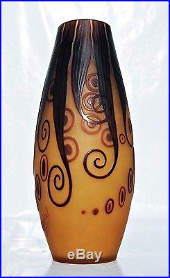 D'ARGENTAL Paul Nicolas Grand Rare Vase Pâte de Verre Gravé Art Déco gallé 25cm