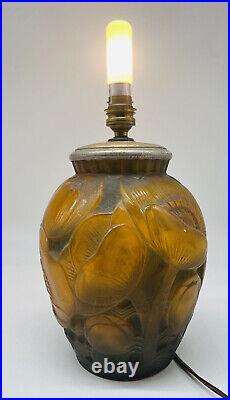 D'avesn Daum Vase Pavots Pied De Lampe De Salon De Couleur Colore Ambre Art Deco