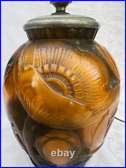 D'avesn Daum Vase Pavots Pied De Lampe De Salon De Couleur Colore Ambre Art Deco