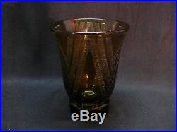 Daum Art Deco / 30 Vase Cornet Ambre Decor Geometrique Degage A L'acide