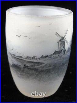 Daum Nancy Rare Vase Pte De Verre Miniature Peinture Émaillée Moulin Bateau